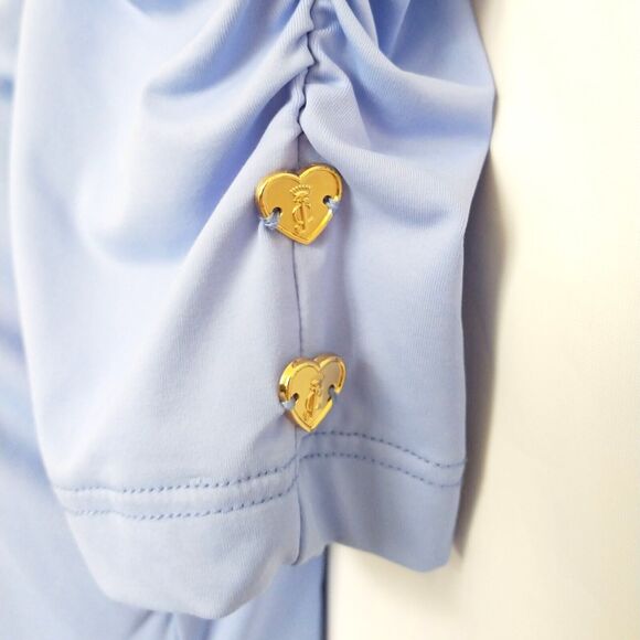 Juicy Couture Swimsuit Cover Up Mini Dress XS Blue Puff Sleeves Heart Buttons - Picture 7 of 15